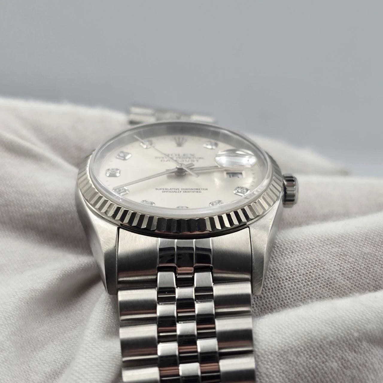 PAPERS Rolex Datejust Silver Diamond Dial Steel Jubilee 16234 36mm Watch BOX