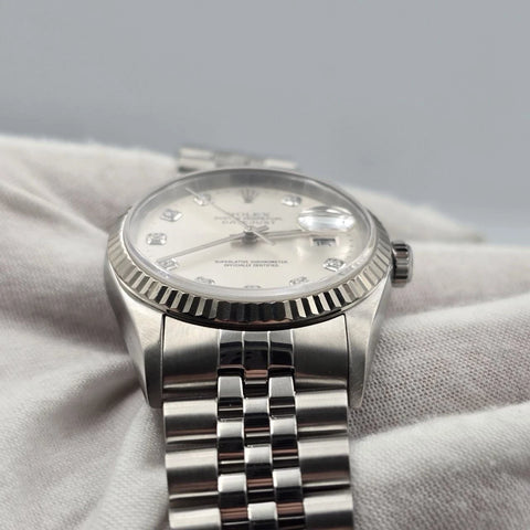 PAPERS Rolex Datejust Silver Diamond Dial Steel Jubilee 16234 36mm Watch BOX