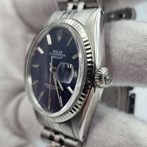 Rolex Datejust 36mm Oyster Perpetual White Gold Steel FACTORY Blue Dial 16014