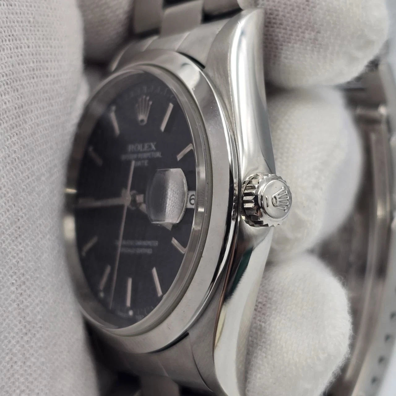 PAPERS Rolex Oyster Perpetual Date 15200 Stainless Steel Blue Dial 34MM Watch