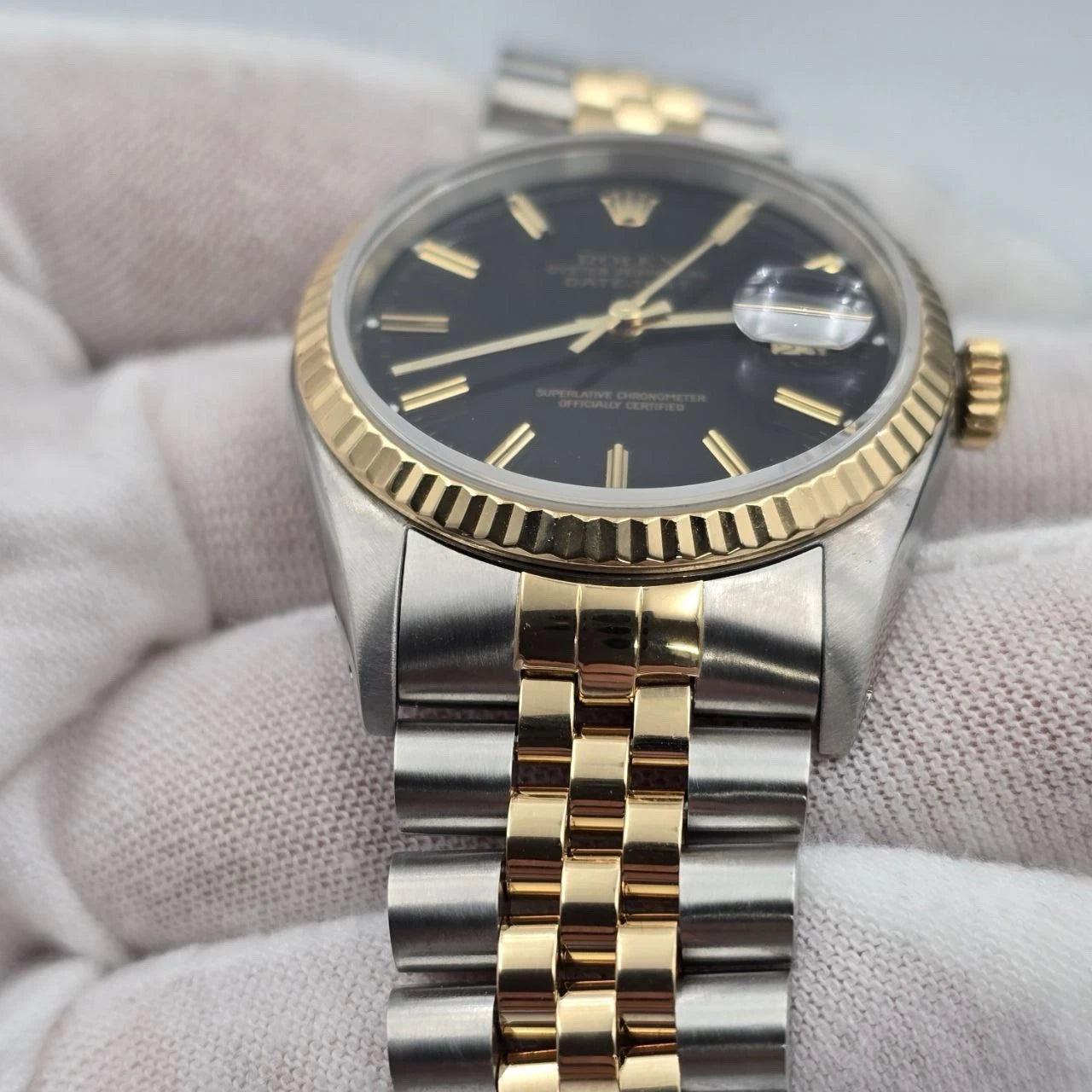 Rolex Datejust 36mm FACTORY BLACK Dial 18K Yellow Gold Two Tone Jubilee 16233