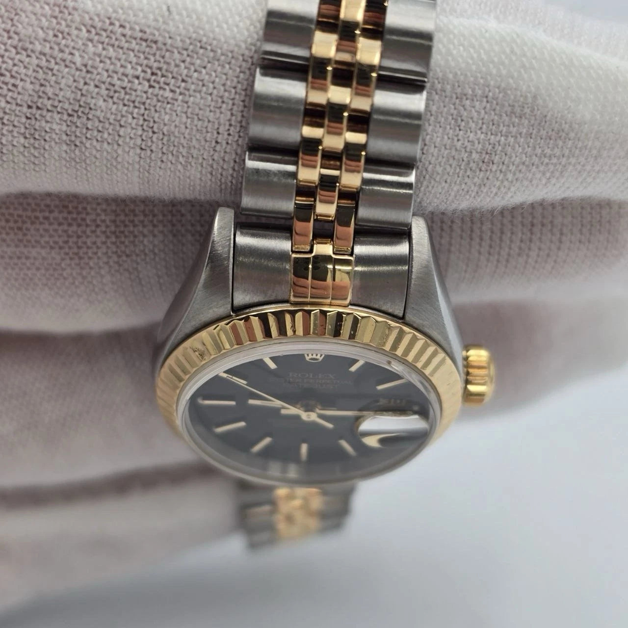 Rolex Datejust 79173 Fluted Bezel Two Tone Jubilee Black Dial 26mm Watch