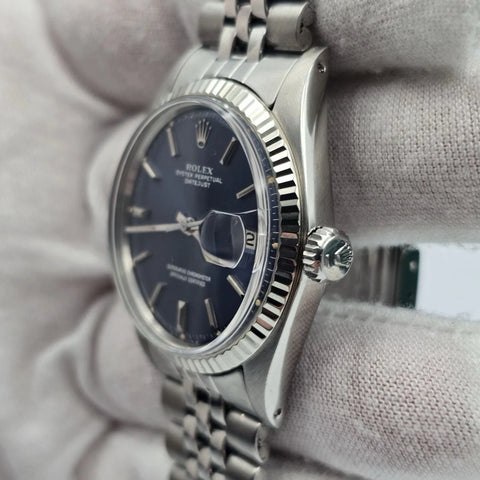 Rolex Datejust 1601 Stainless Steel Factory BLUE Dial Jubilee 36mm Watch