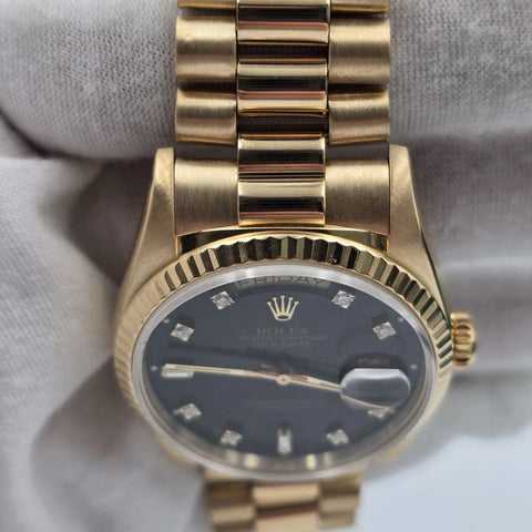 Rolex Day-Date 18238 President 18k Gold FACTORY Black Diamond Dial 36mm Watch
