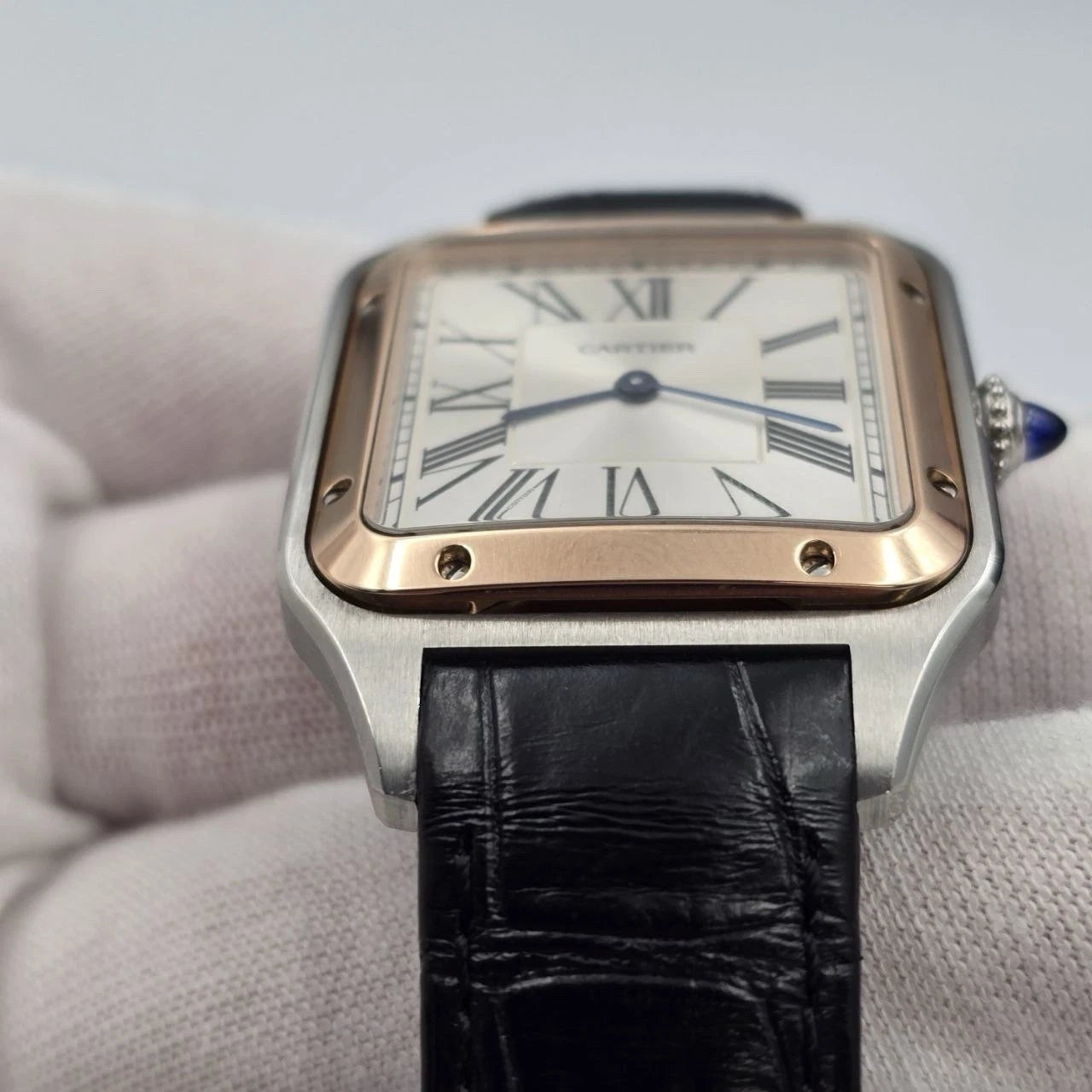 PAPERS Cartier Santos Dumont 31mm Rose Gold Steel White Dial Watch W2SA0011 BOX