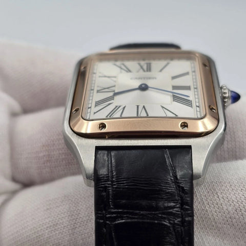 PAPERS Cartier Santos Dumont 31mm Rose Gold Steel White Dial Watch W2SA0011 BOX