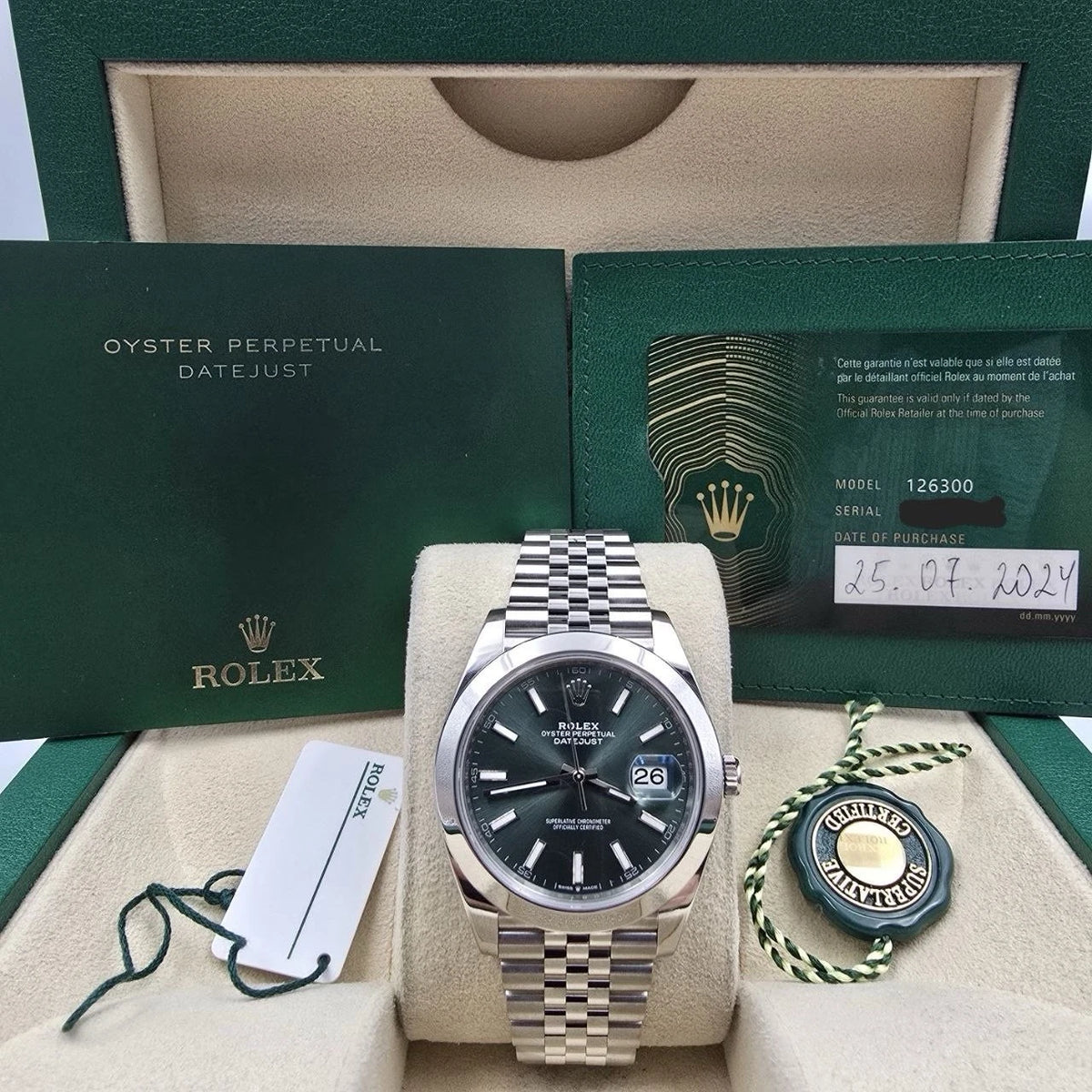 Rolex Datejust 41mm Steel Mint Green Smooth Jubilee 126300