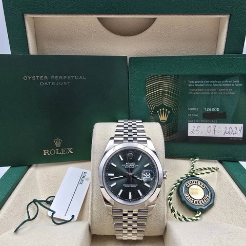 Rolex Datejust 41mm Steel Mint Green Smooth Jubilee 126300