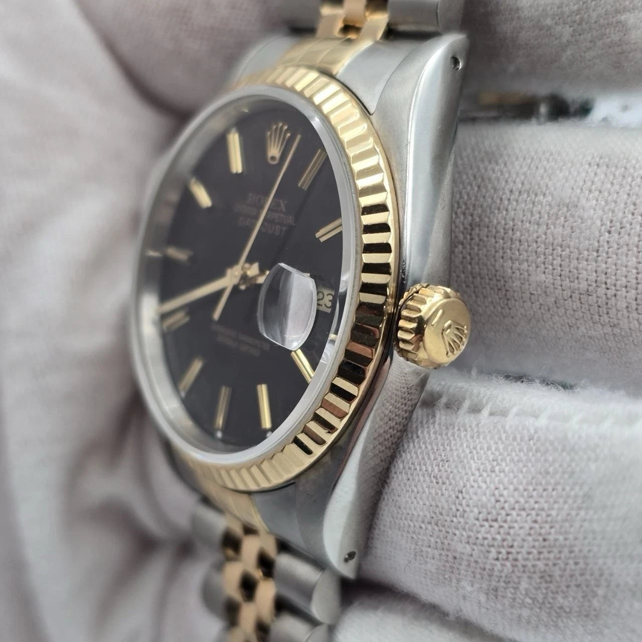 Rolex Datejust 36mm FACTORY BLACK Dial 18K Yellow Gold Two Tone Jubilee 16233