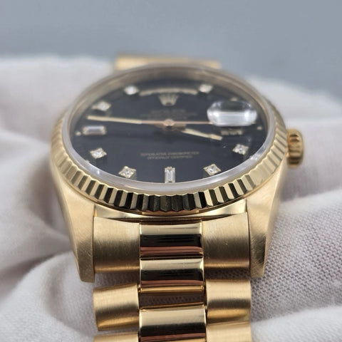 Rolex Day-Date 18238 President 18k Gold FACTORY Black Diamond Dial 36mm Watch