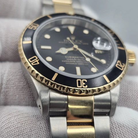 Rolex Submariner Date 16613 Black Dial Gold Buckle Two Tone Gold 40mm Watch
