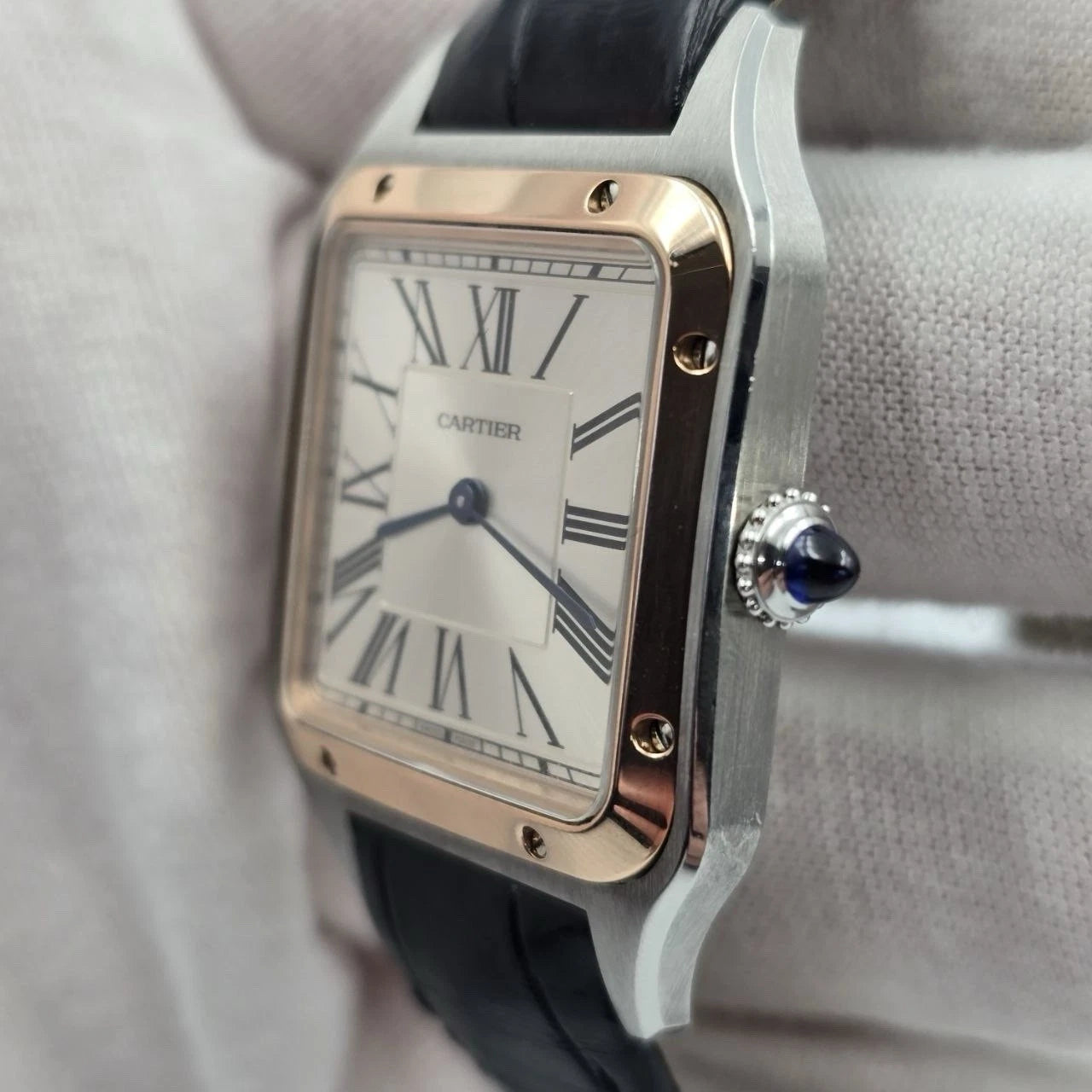 PAPERS Cartier Santos Dumont 31mm Rose Gold Steel White Dial Watch W2SA0011 BOX