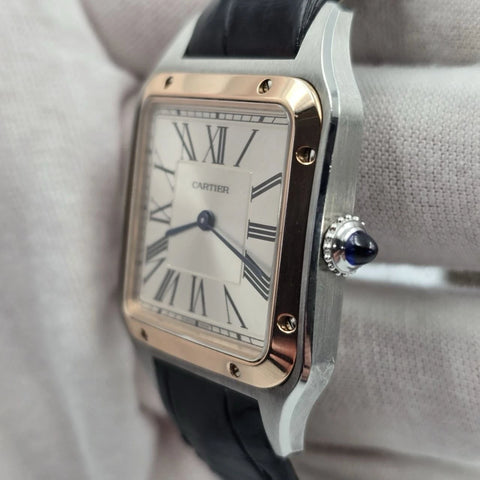 PAPERS Cartier Santos Dumont 31mm Rose Gold Steel White Dial Watch W2SA0011 BOX