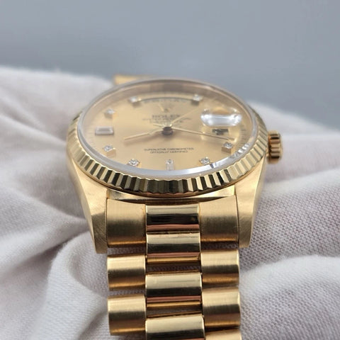 Rolex Day-Date 18238 President Gold FACTORY Champagne Diamond Dial 36mm Watch