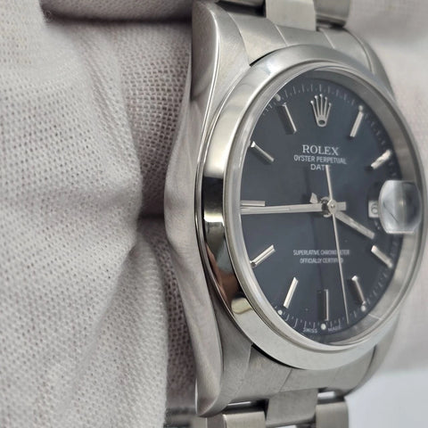 PAPERS Rolex Oyster Perpetual Date 15200 Stainless Steel Blue Dial 34MM Watch