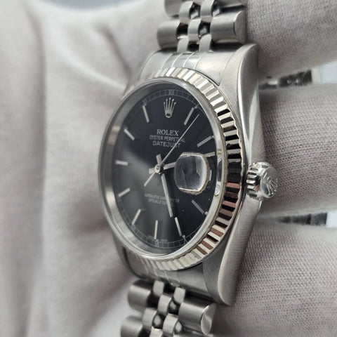 2005 Rolex Datejust Factory Black Dial Stainless Steel Jubilee 16234 36mm Watch