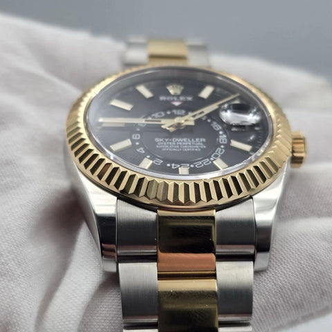 2019 PAPERS Rolex Sky-Dweller Two-Tone Gold Steel Black 42mm 326933 BOX