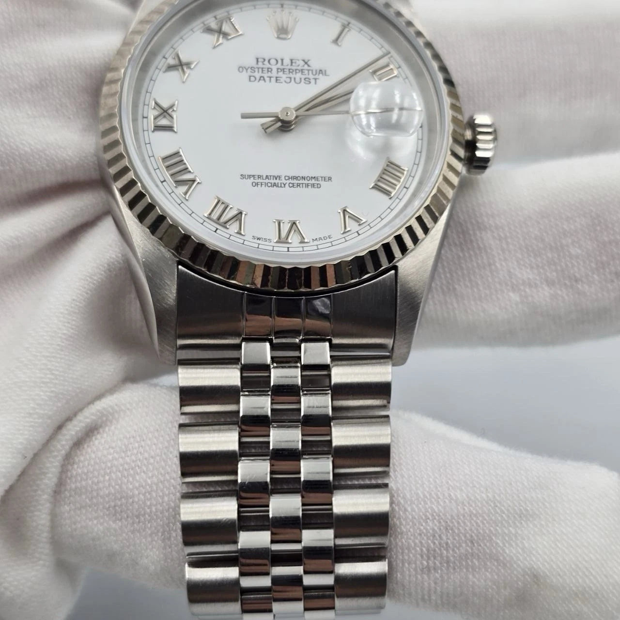 Rolex Datejust White Roman Dial Stainless Steel Jubilee 16234 36mm Watch
