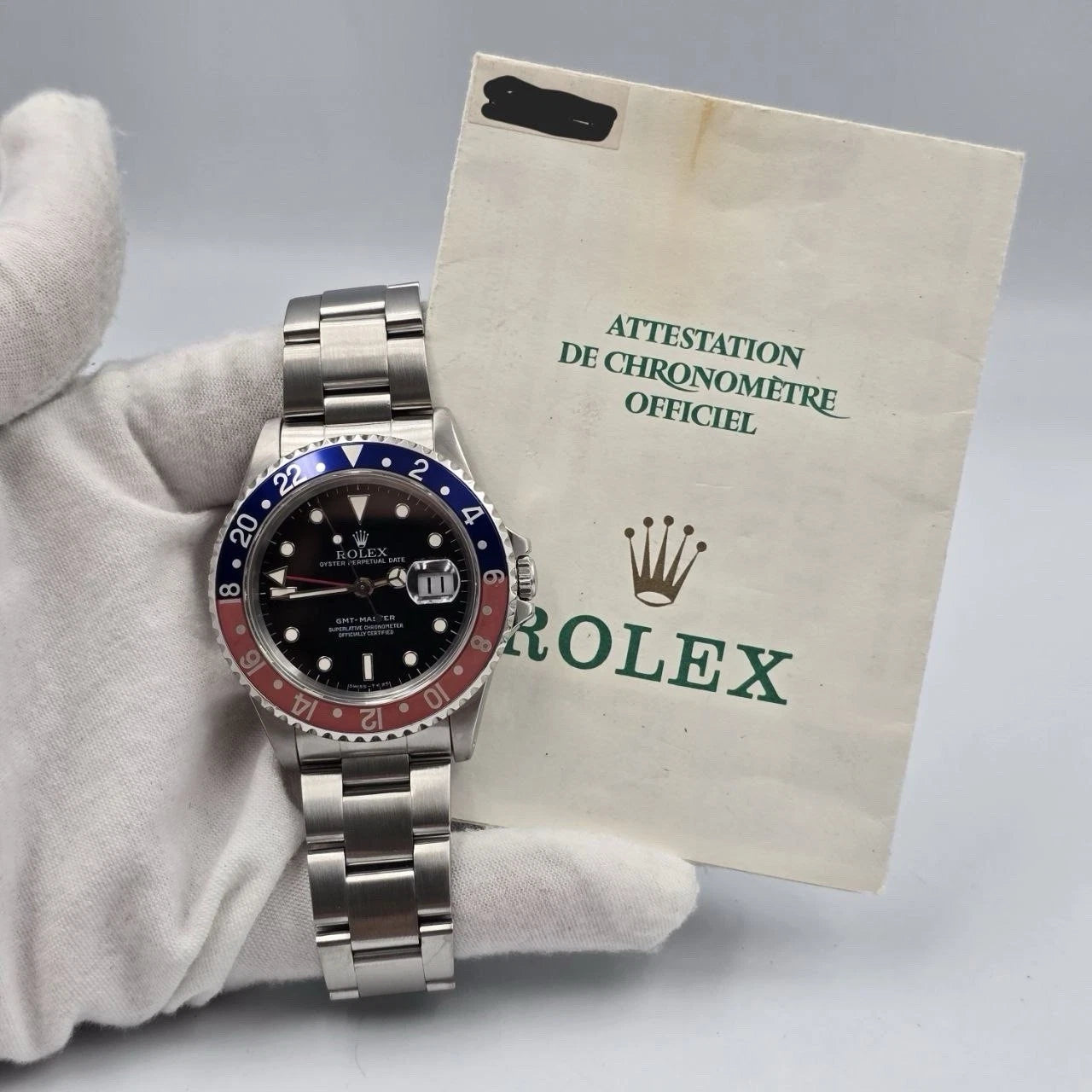 PAPERS Rolex GMT-Master II Pepsi 16710 Oyster Faded Bezel Watch 40mm BOX