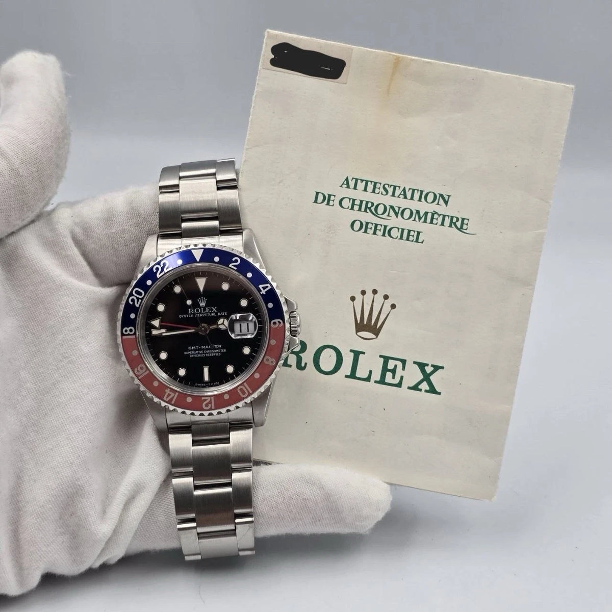 PAPERS Rolex GMT-Master II Pepsi 16710 Oyster Faded Bezel Watch 40mm BOX