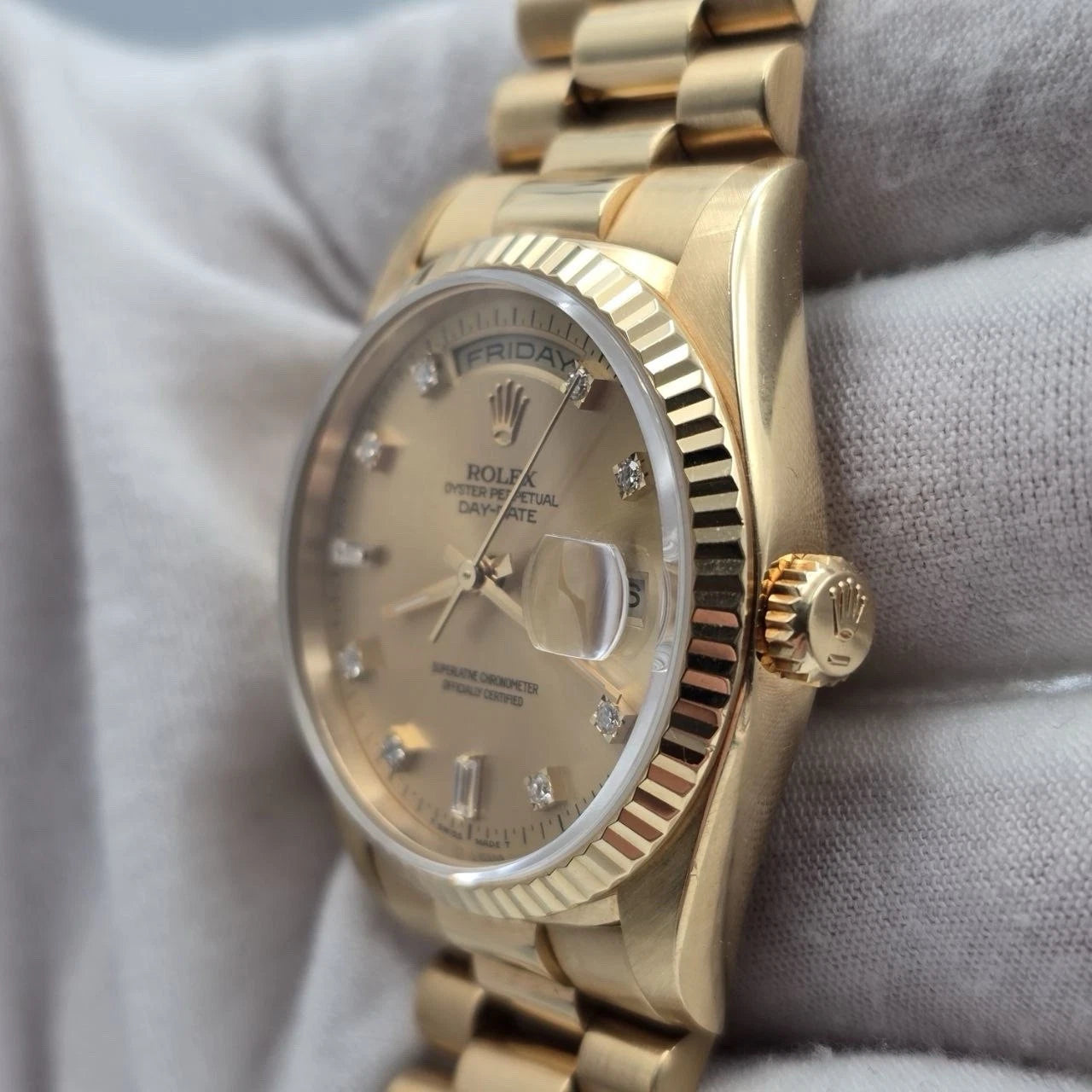 Rolex Day-Date 18238 President Gold FACTORY Champagne Diamond Dial 36mm Watch