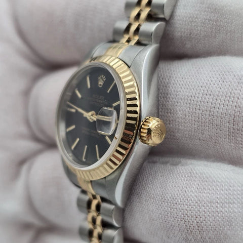 Rolex Datejust 79173 Fluted Bezel Two Tone Jubilee Black Dial 26mm Watch