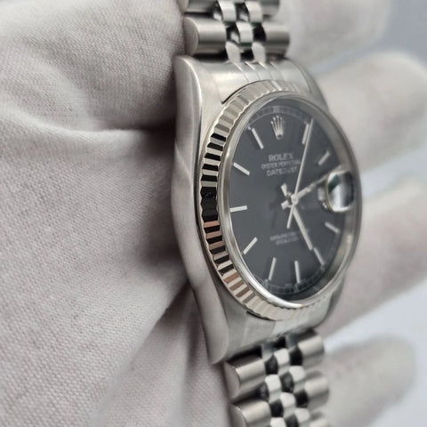 2005 Rolex Datejust Factory Black Dial Stainless Steel Jubilee 16234 36mm Watch