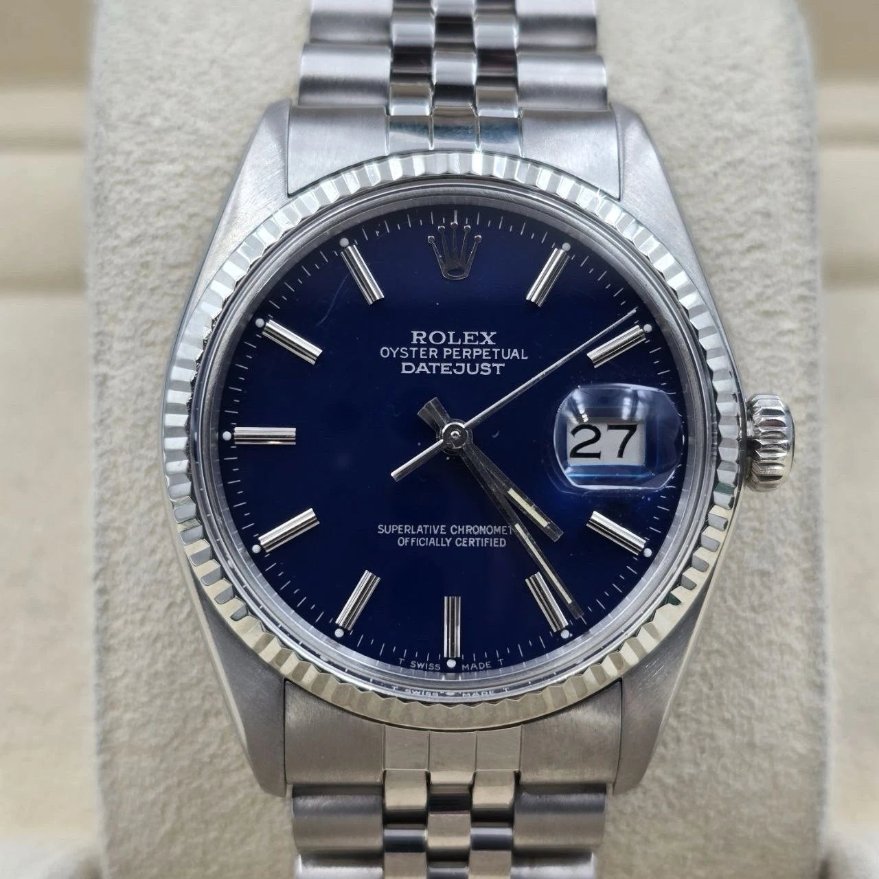 Rolex Datejust 36mm Oyster Perpetual White Gold Steel FACTORY Blue Dial 16014