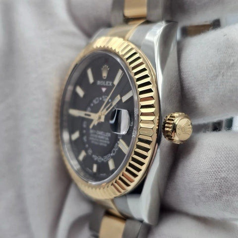 2019 PAPERS Rolex Sky-Dweller Two-Tone Gold Steel Black 42mm 326933 BOX