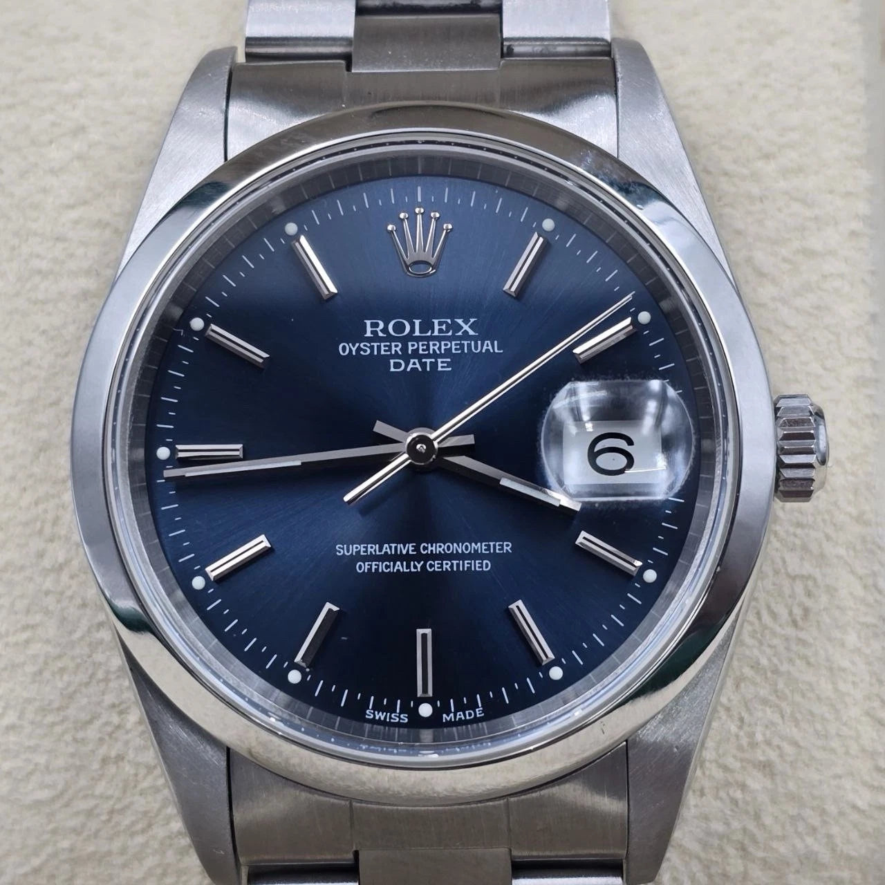PAPERS Rolex Oyster Perpetual Date 15200 Stainless Steel Blue Dial 34MM Watch