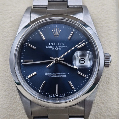PAPERS Rolex Oyster Perpetual Date 15200 Stainless Steel Blue Dial 34MM Watch