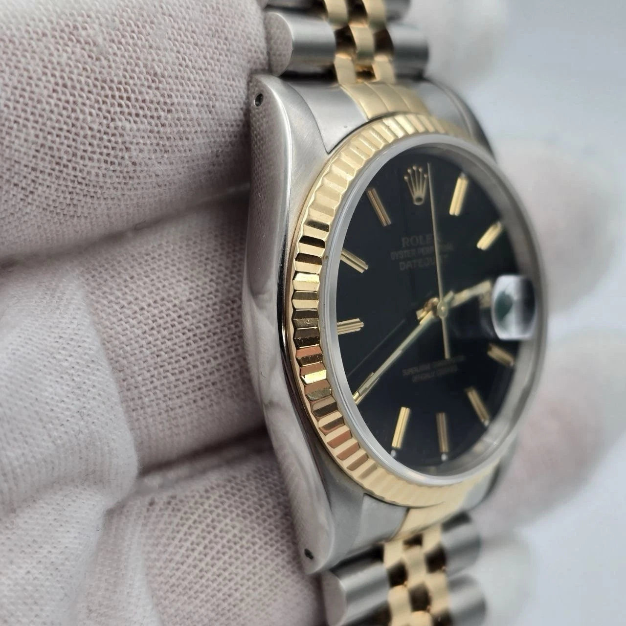 Rolex Datejust 36mm FACTORY BLACK Dial 18K Yellow Gold Two Tone Jubilee 16233