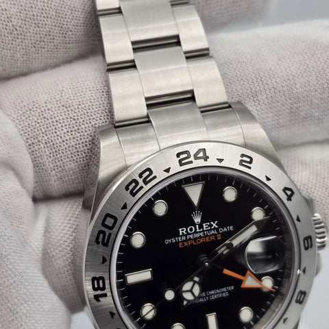 PAPERS 2019 MINT Rolex Explorer II Black Orange Steel 42mm Watch 216570 BOX
