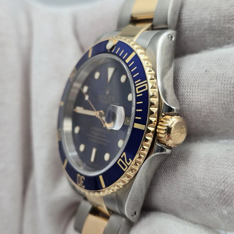 2002 Rolex Submariner 16613 Blue Dial Two Tone Steel Gold Clasp 40mm Watch
