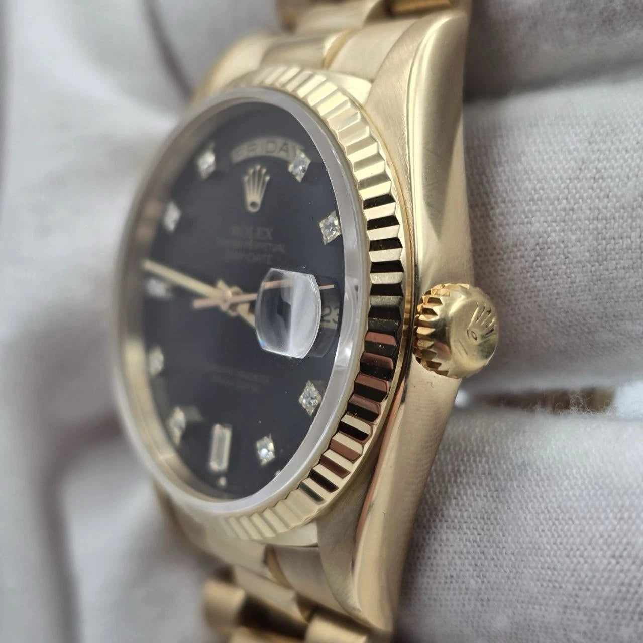 Rolex Day-Date 18238 President 18k Gold FACTORY Black Diamond Dial 36mm Watch