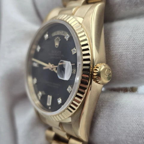 Rolex Day-Date 18238 President 18k Gold FACTORY Black Diamond Dial 36mm Watch