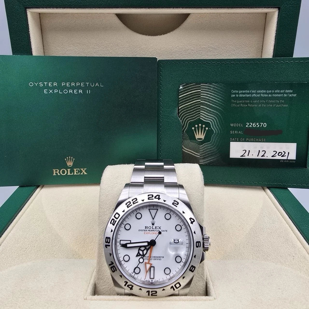 2021 PAPERS Rolex Explorer II 42mm 226570 Stainless Steel Polar White Dial BOX