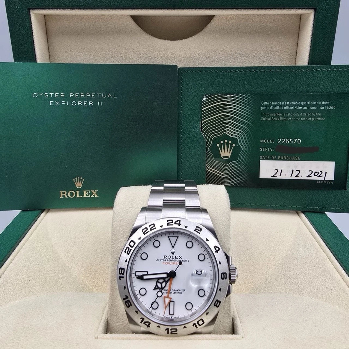 2021 PAPERS Rolex Explorer II 42mm 226570 Stainless Steel Polar White Dial BOX