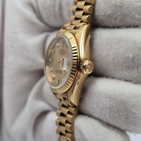 PAPERS Rolex Datejust Champagne Diamond Dial 18K Yellow Gold 69178 26mm + RSC