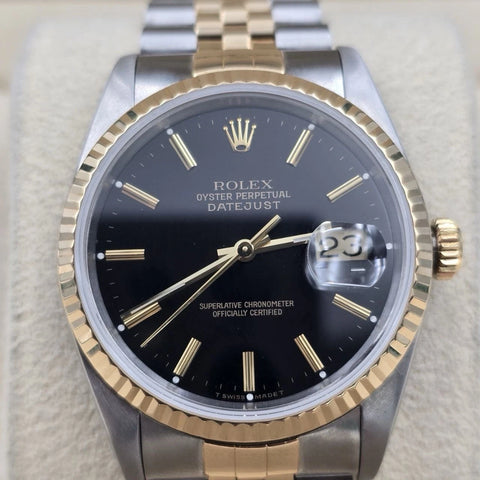 Rolex Datejust 36mm FACTORY BLACK Dial 18K Yellow Gold Two Tone Jubilee 16233