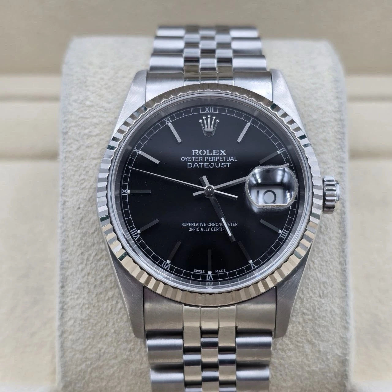 2005 Rolex Datejust Factory Black Dial Stainless Steel Jubilee 16234 36mm Watch