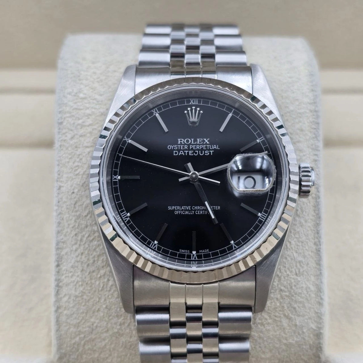 2005 Rolex Datejust Factory Black Dial Stainless Steel Jubilee 16234 36mm Watch
