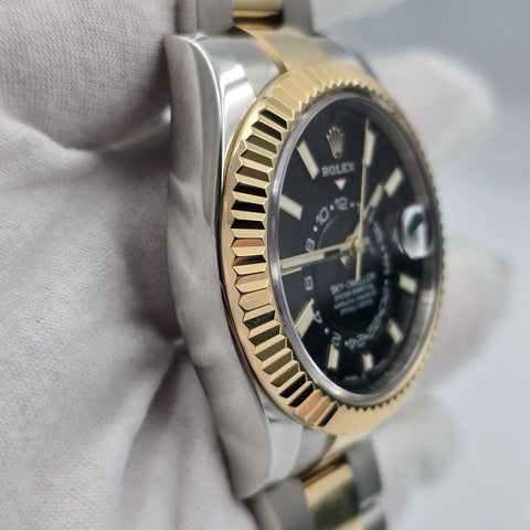2019 PAPERS Rolex Sky-Dweller Two-Tone Gold Steel Black 42mm 326933 BOX