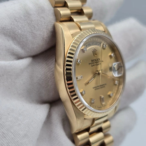 Rolex Day-Date 18238 President Gold FACTORY Champagne Diamond Dial 36mm Watch