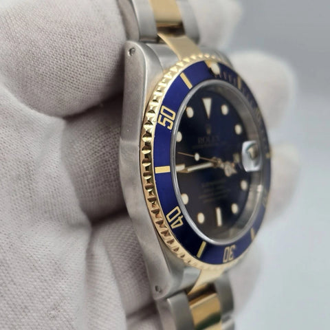 2002 Rolex Submariner 16613 Blue Dial Two Tone Steel Gold Clasp 40mm Watch