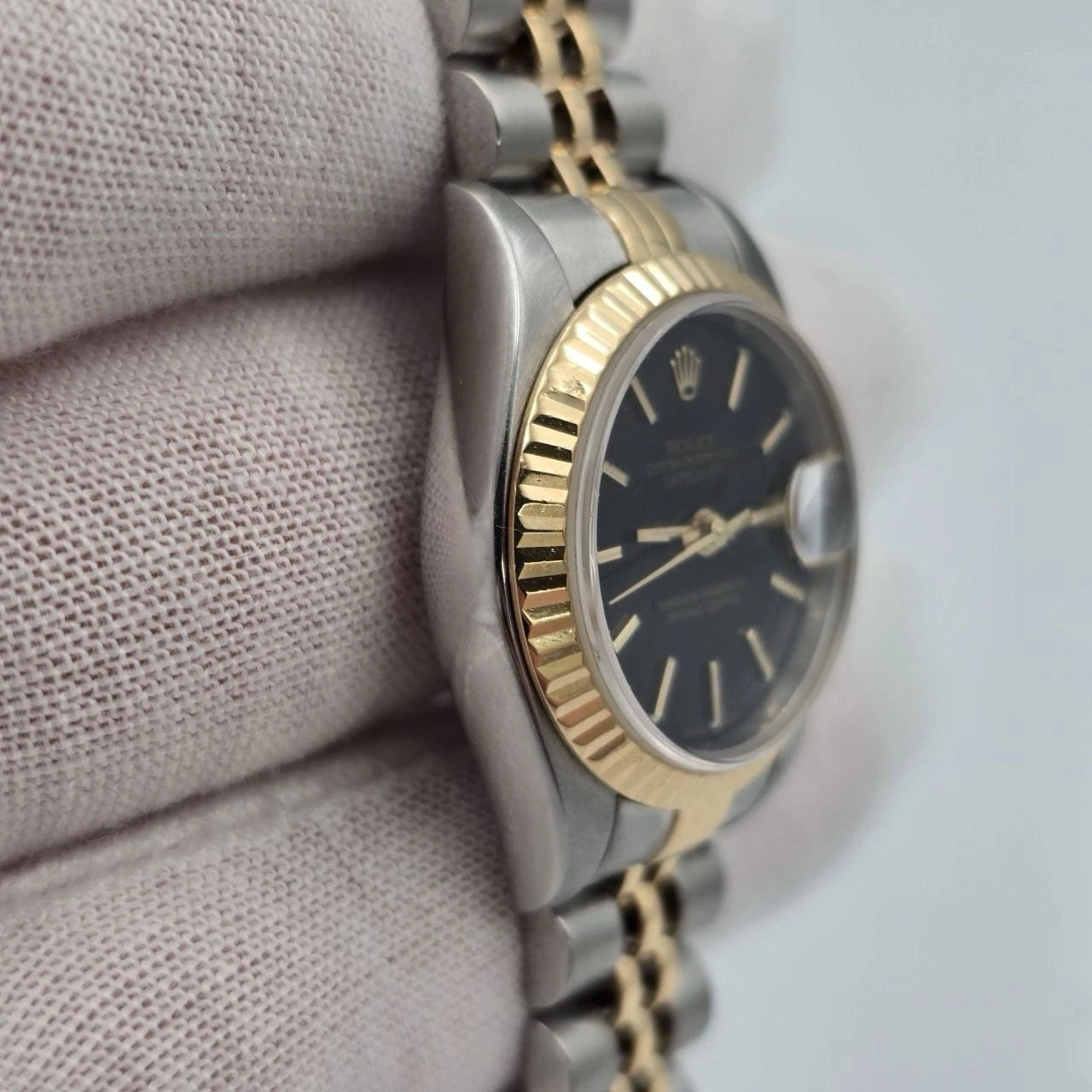 Rolex Datejust 79173 Fluted Bezel Two Tone Jubilee Black Dial 26mm Watch