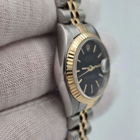 Rolex Datejust 79173 Fluted Bezel Two Tone Jubilee Black Dial 26mm Watch