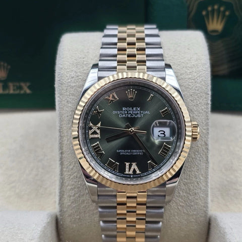 2023 PAPERS Rolex Datejust 36mm 126233 Two-Tone Jubilee Green Diamond Dial BOX