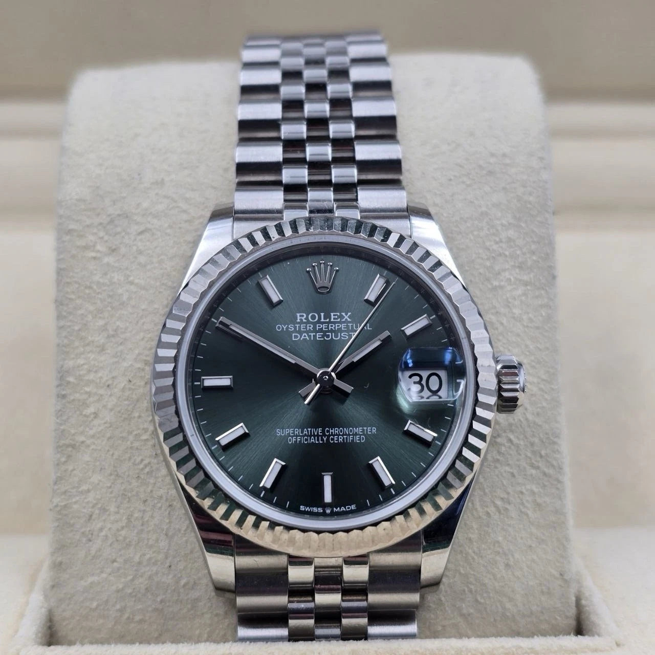 2023 PAPERS Rolex Datejust 31mm Mint Green Index Fluted Jubilee 278274 BOX