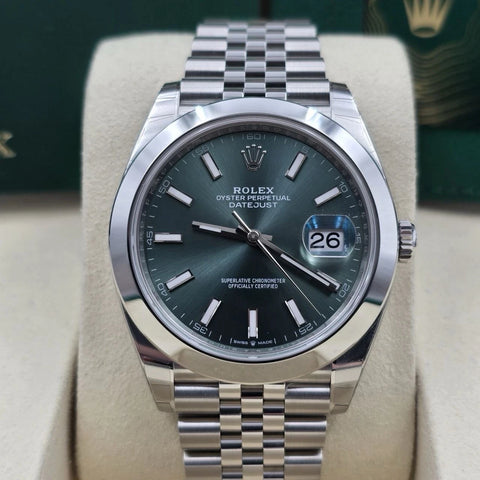 NEW 2026 STICKERED Rolex Datejust 41mm Mint Green Smooth Jubilee 126300